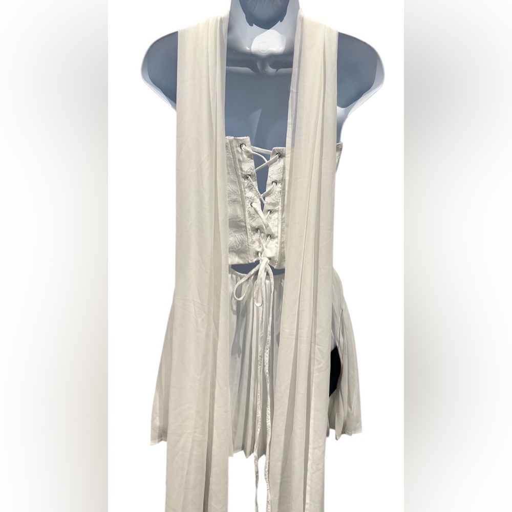 Lulus Laubrey White Floral Jacquard Mini Dress and Scarf Set Size Medium NWT - Picture 8 of 16